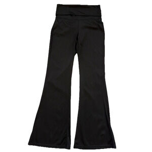 Free Haven Fold Over Flare Leggings Womens Medium Black Workout Athleisure